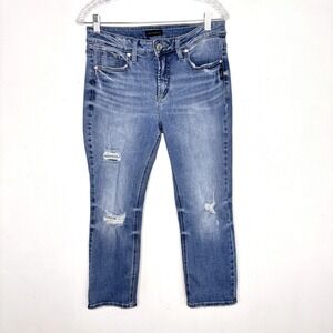 Silver Jeans Womens 30 Suki Capri Distressed Blue Denim